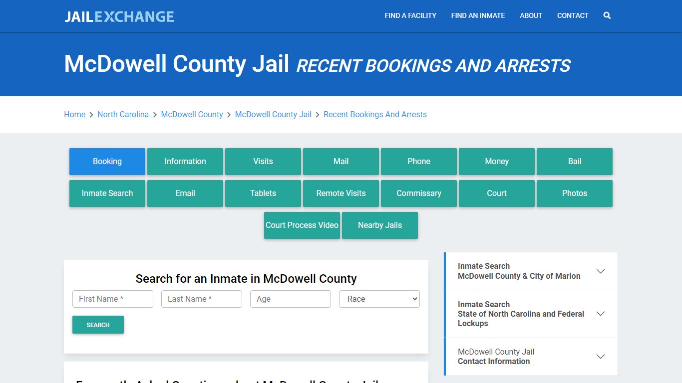 McDowell County Jail NC Recent Arrests and Bookings