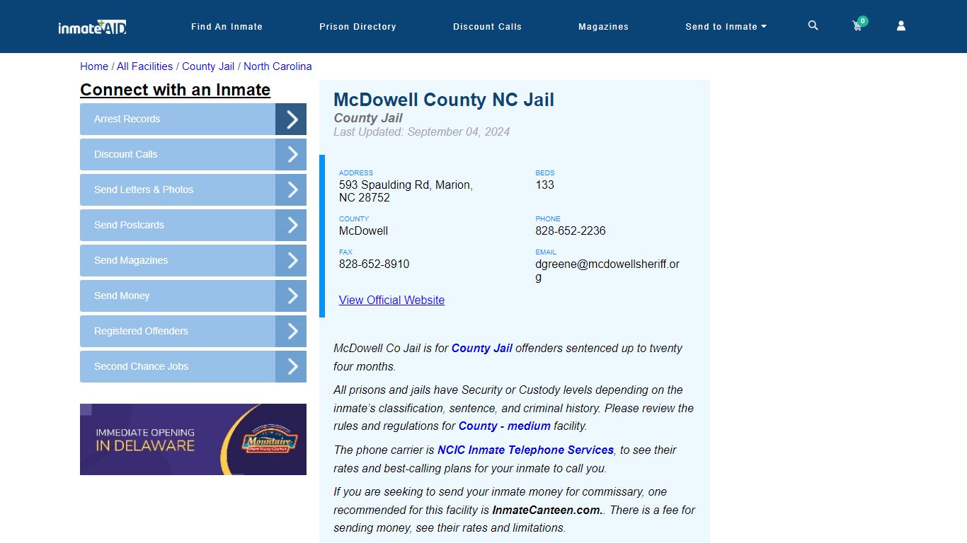 McDowell County NC Jail - Inmate Locator